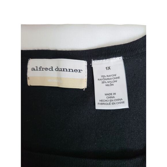 Alfred Dunner Sweater Floral‎ Embroidered Women 1X Square Neck Long Sleeve Black - Picture 7 of 9